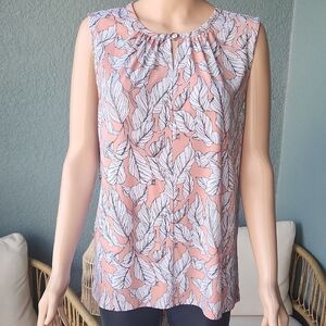 Liz Claiborne Coral Sleeveless Leaf-Print Tunic